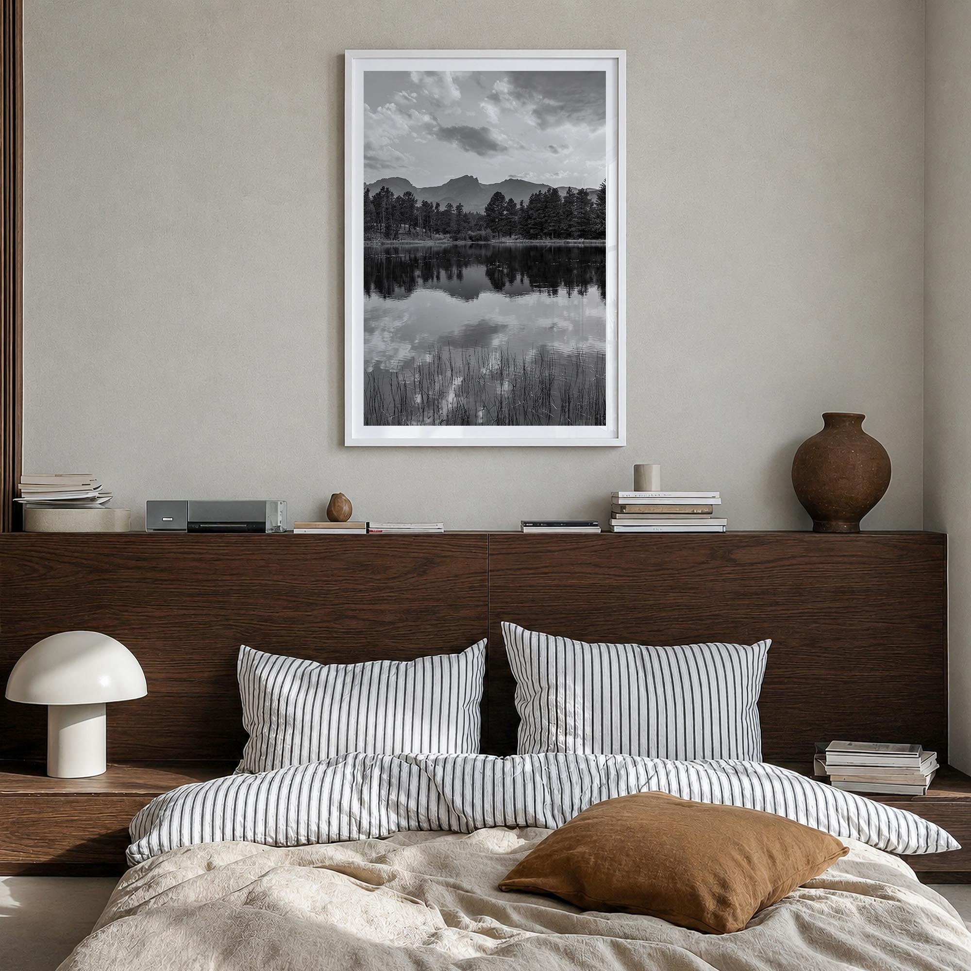 Colorado no. 3 black & white photo poster of United States – vertical wall art in white wood frame with white border, hanging