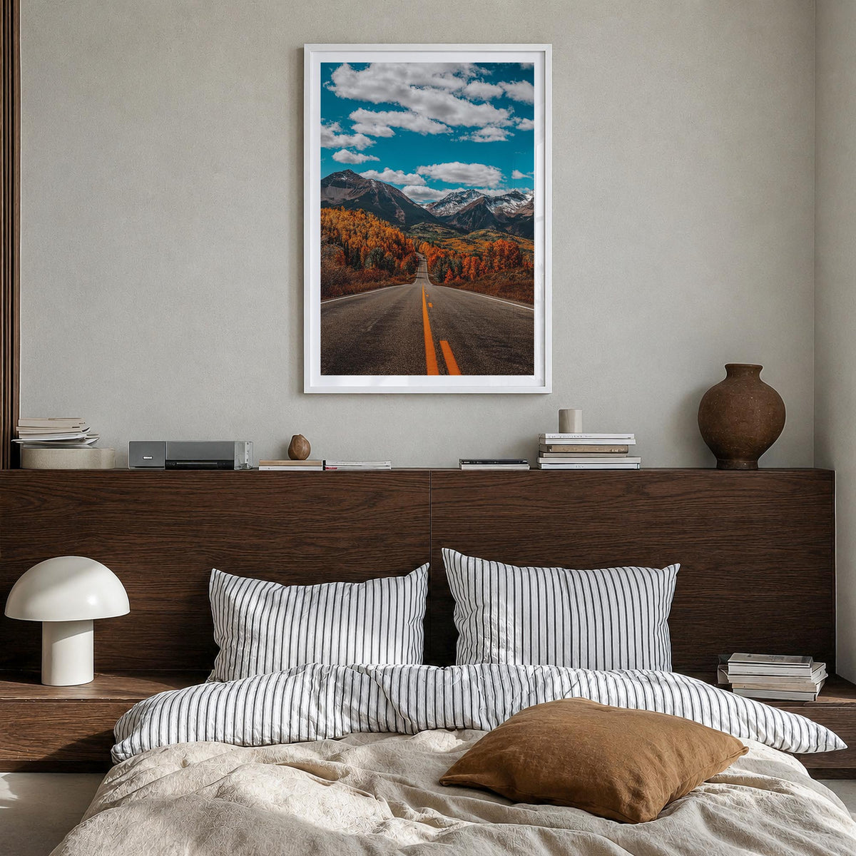 Colorado no. 3 colorful photo poster of United States – vertical wall art in white wood frame with white border, hanging on w
