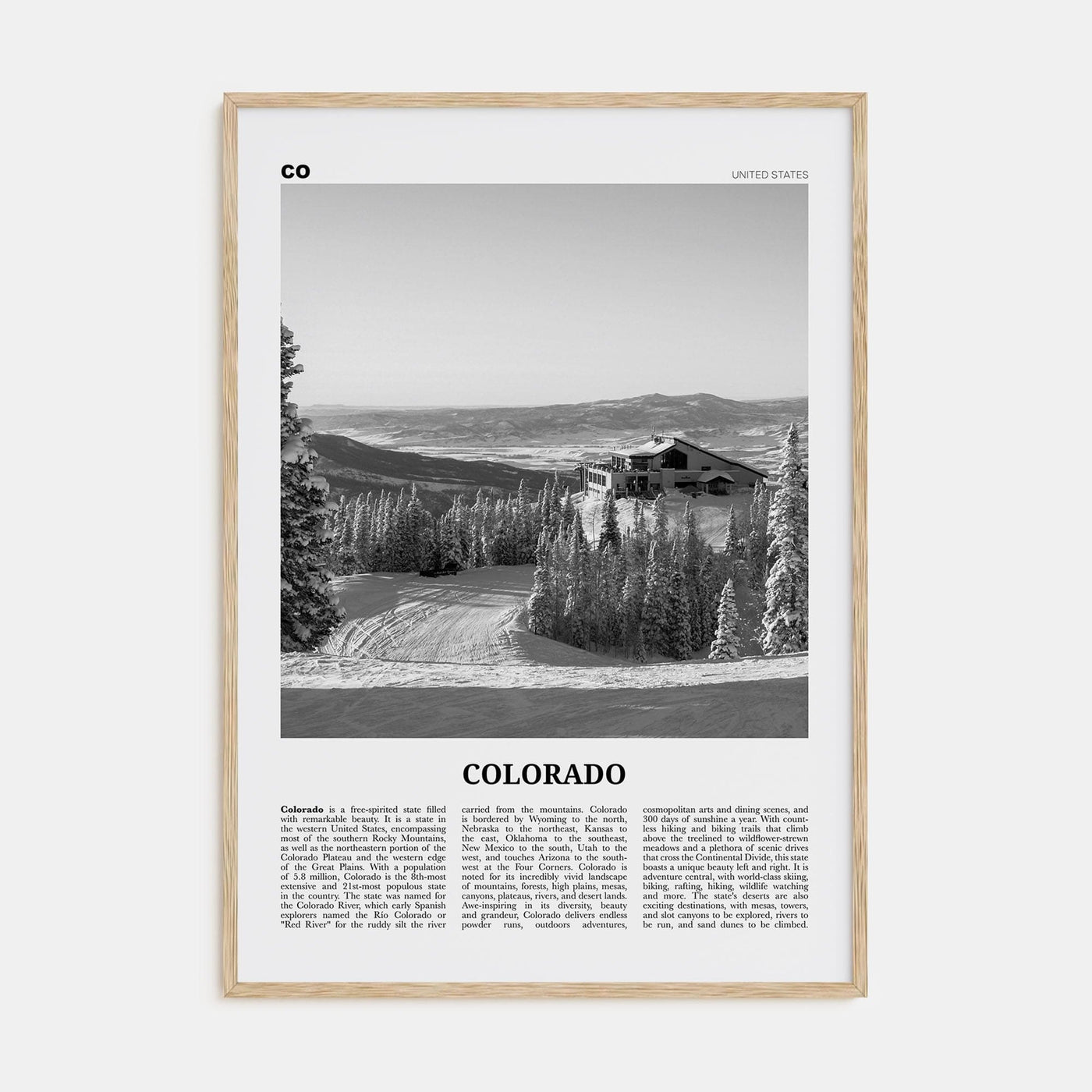 Colorado No 3 Poster Natural Wood / 8x12 in Nbourhood Travel B&W Poster