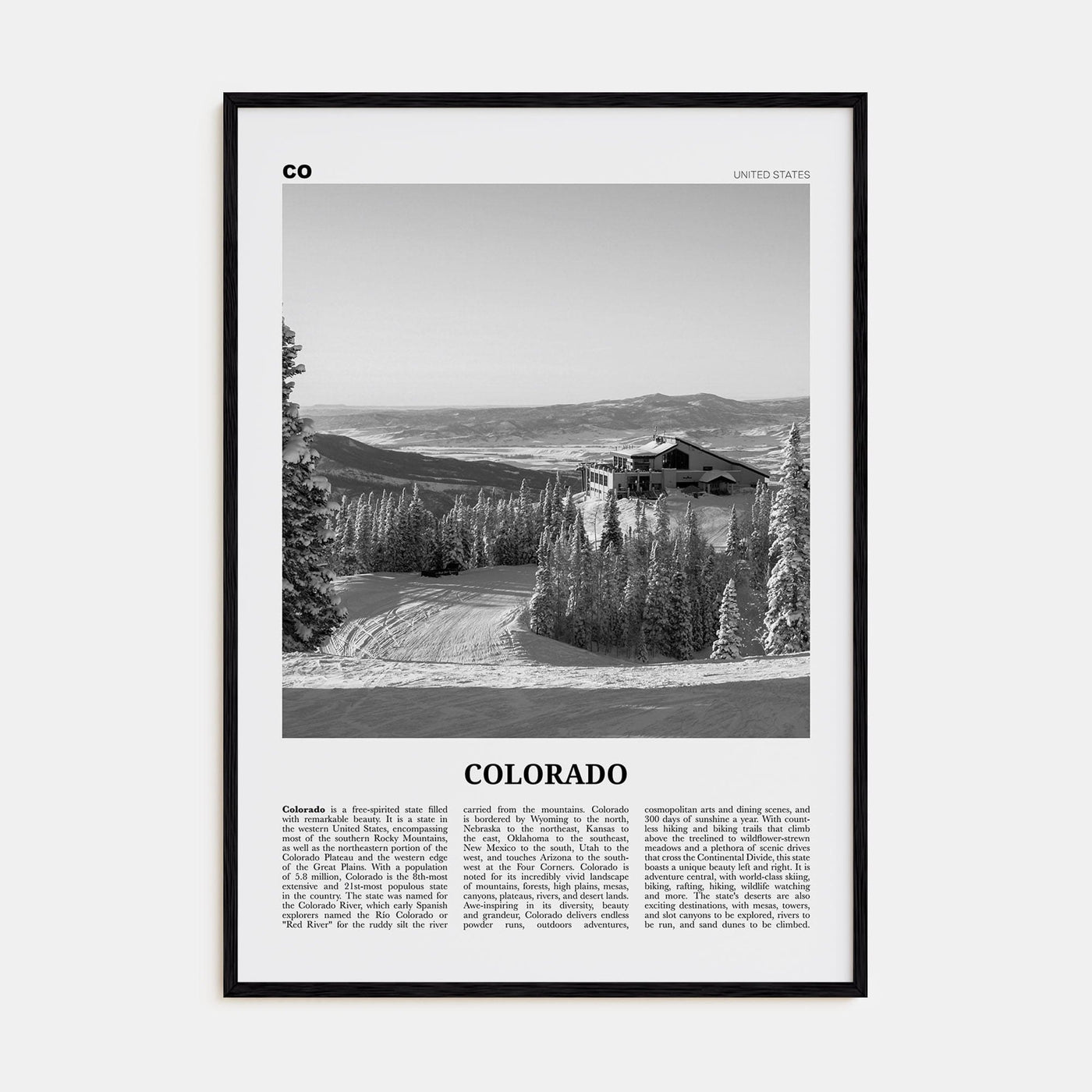 Colorado No 3 Poster Black Wood / 8x12 in Nbourhood Travel B&W Poster