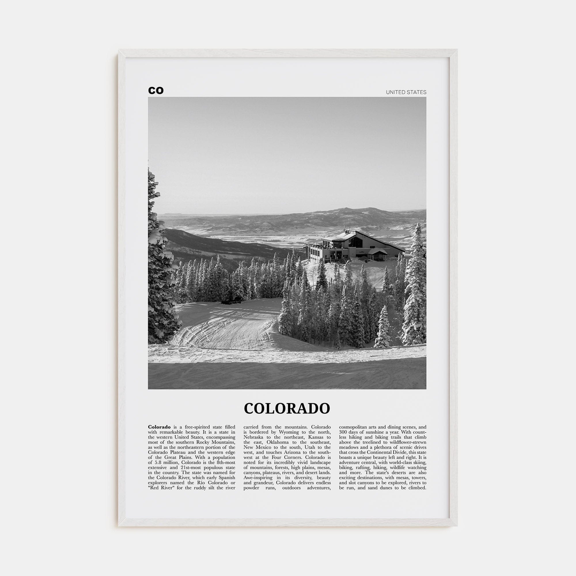 Colorado No 3 Poster White Wood / 8x12 in Nbourhood Travel B&W Poster