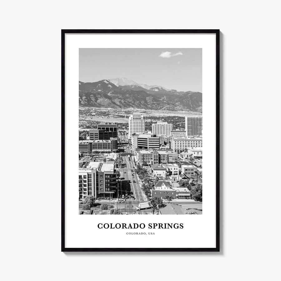 Colorado Springs black & white classic poster of Colorado, USA – vertical wall art, unframed print shown in interior mockup