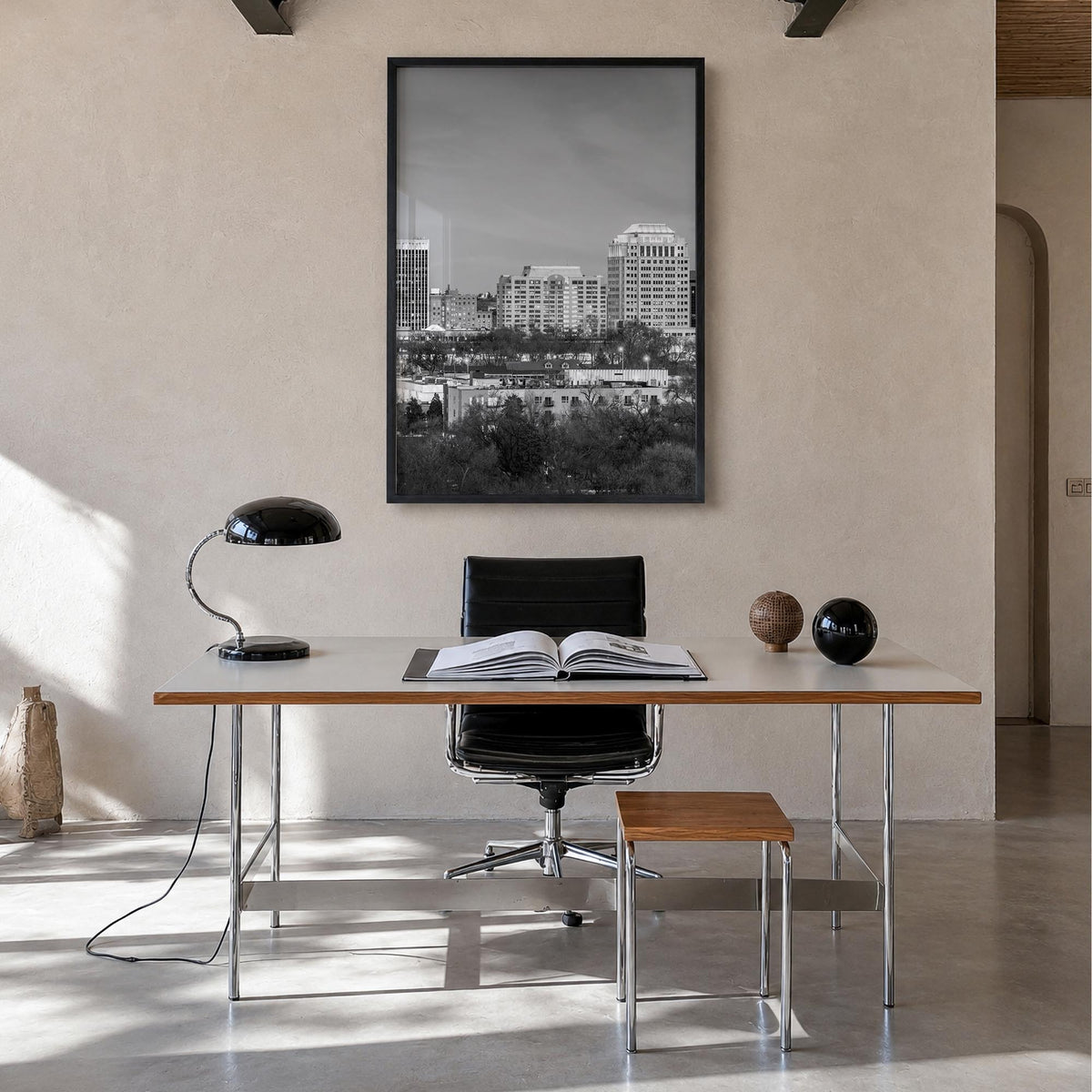 Colorado Springs black & white photo poster of Colorado, USA – vertical wall art in black wood frame, hanging on wall
