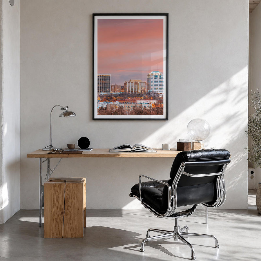 Colorado Springs colorful photo poster of Colorado, USA – vertical wall art in black wood frame with white border, hanging on