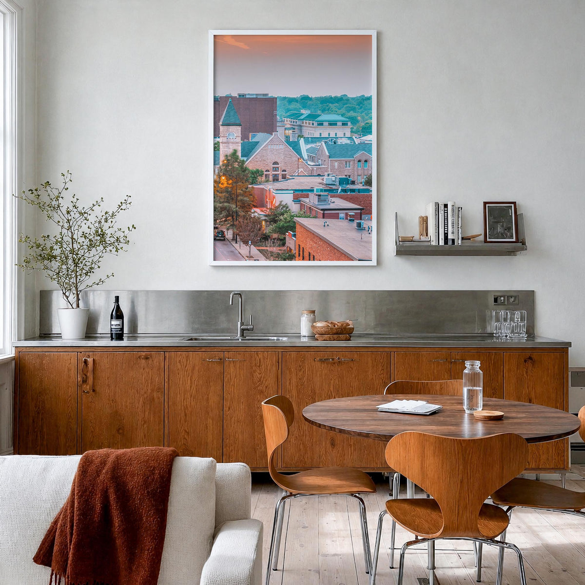 Columbia, Missouri colorful photo poster of Missouri, USA – vertical wall art in white wood frame, hanging on wall