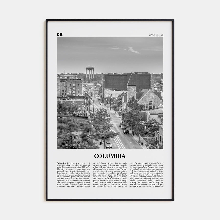 Columbia, Missouri Poster None / 8x12 in Nbourhood Travel B&W Poster