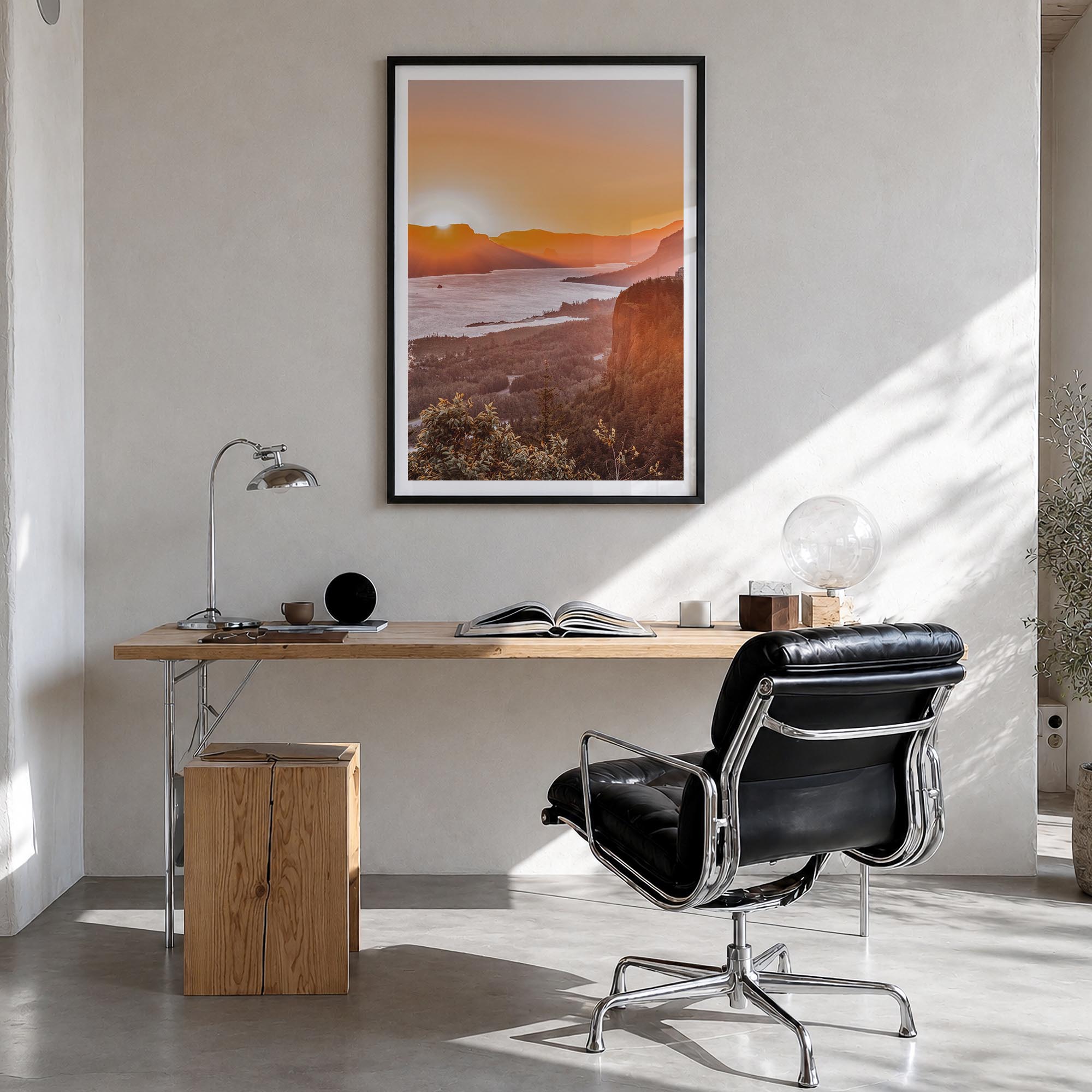 Columbia River Gorge no. 1 colorful photo poster of Oregon & Washington, USA – vertical wall art in black wood frame with whi