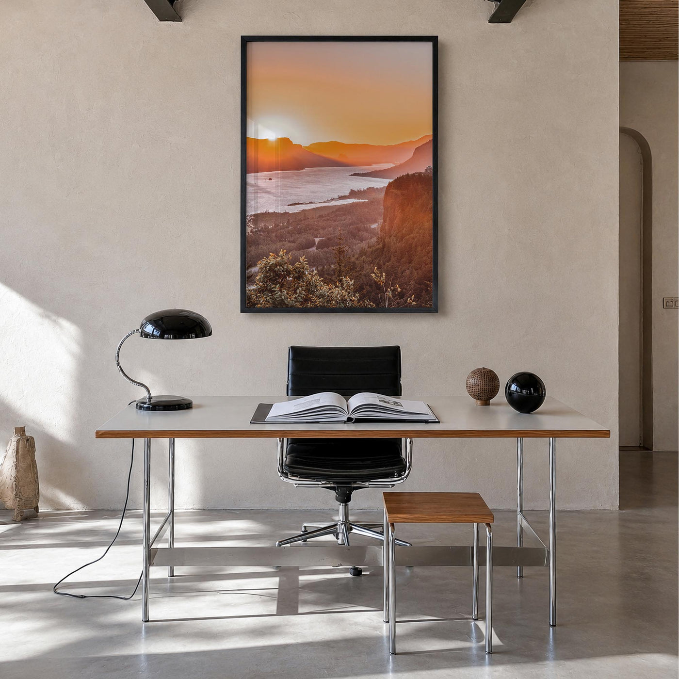 Columbia River Gorge no. 1 colorful photo poster of Oregon & Washington, USA – vertical wall art in black wood frame, hanging