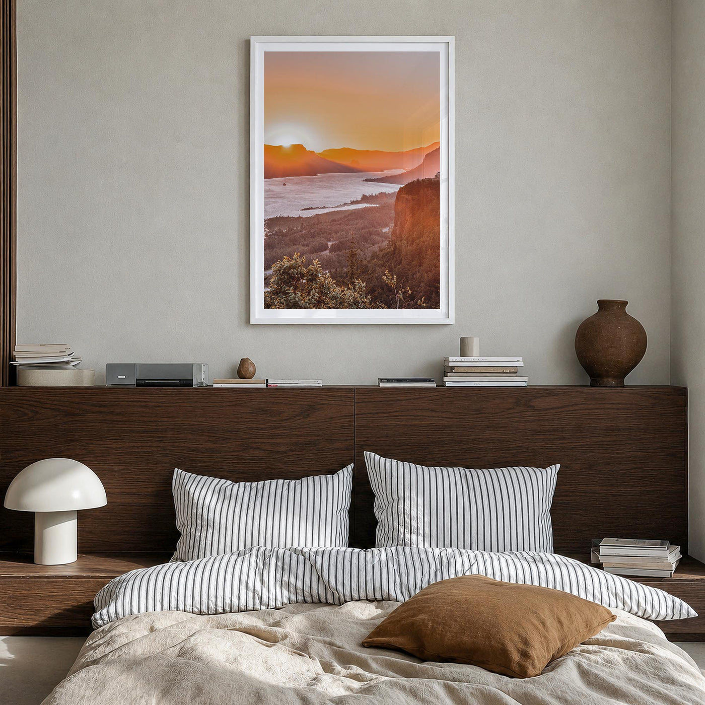 Columbia River Gorge no. 1 colorful photo poster of Oregon & Washington, USA – vertical wall art in white wood frame with whi