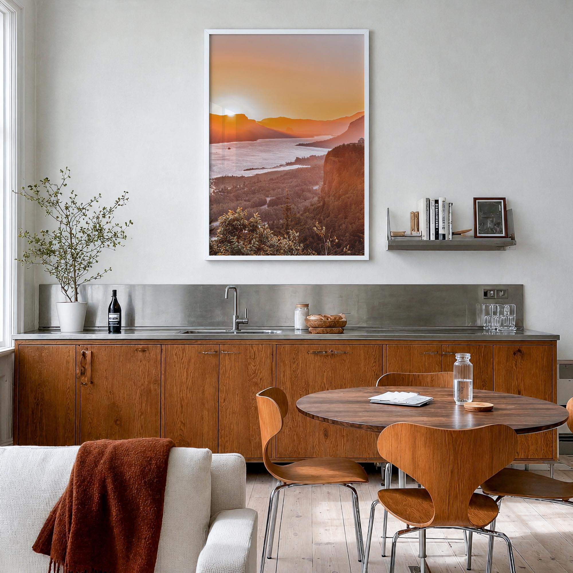 Columbia River Gorge no. 1 colorful photo poster of Oregon & Washington, USA – vertical wall art in white wood frame, hanging