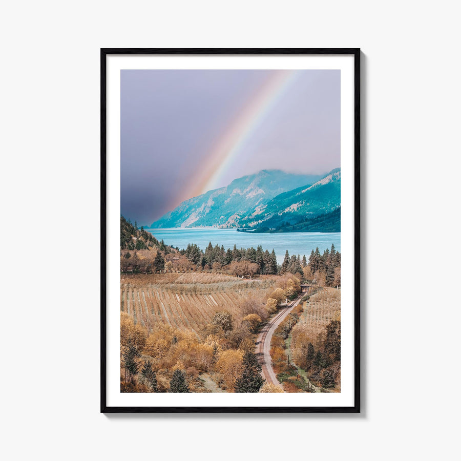 Columbia River Gorge no. 2 colorful photo poster of Oregon & Washington, USA – vertical wall art, unframed print shown in int
