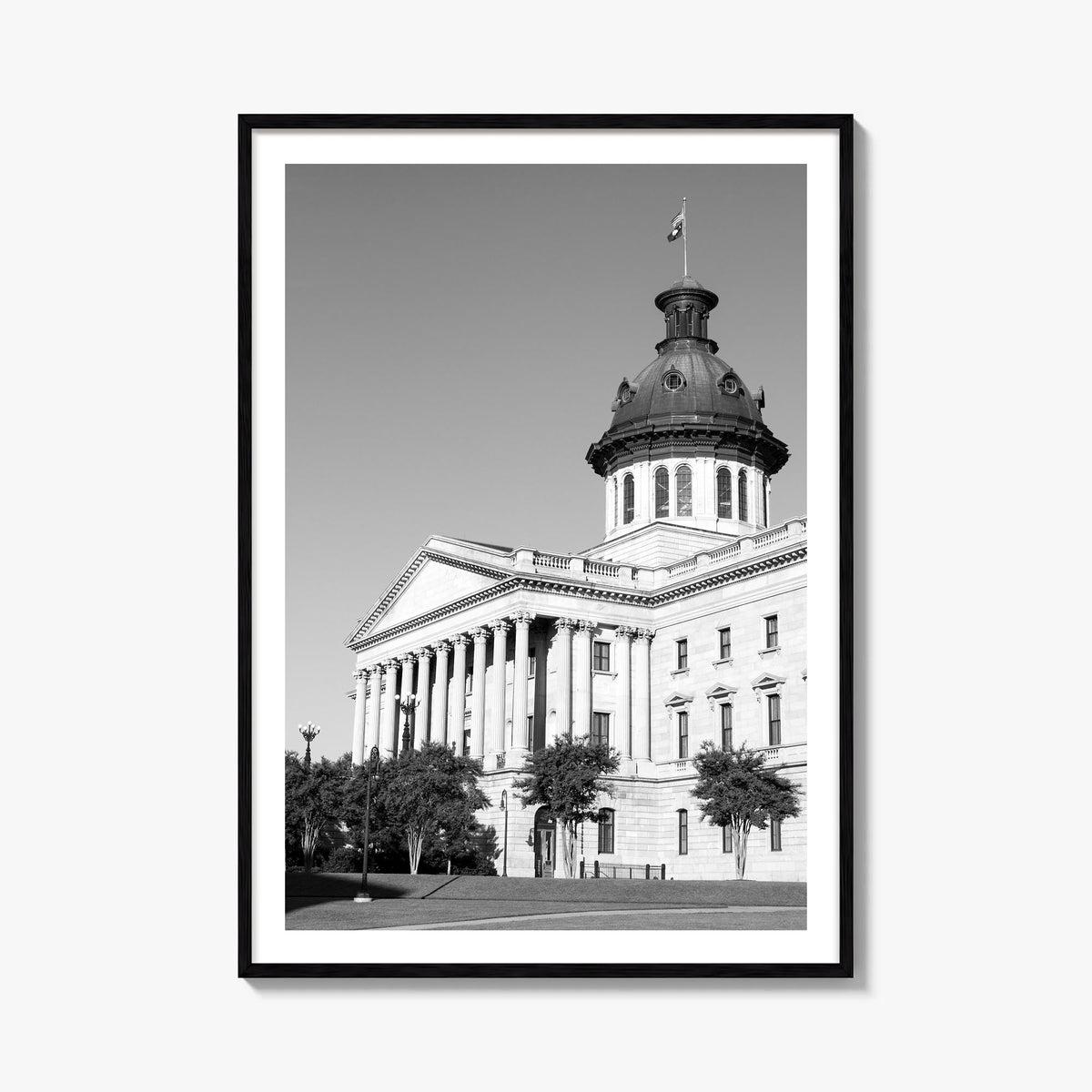 Columbia, South Carolina black & white photo poster of South Carolina, USA – vertical wall art, unframed print shown in inter