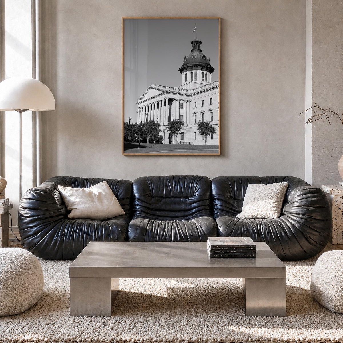 Columbia, South Carolina black & white photo poster of South Carolina, USA – vertical wall art in natural wood frame, hanging