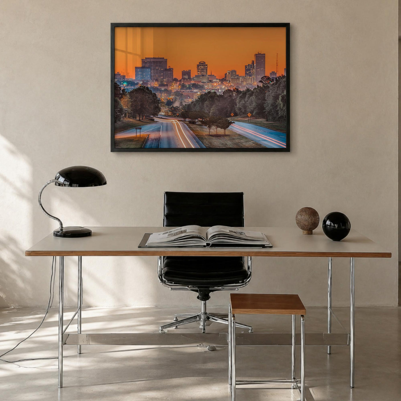 Columbia, South Carolina colorful photo poster of South Carolina, USA – horizontal wall art in black wood frame, hanging on w