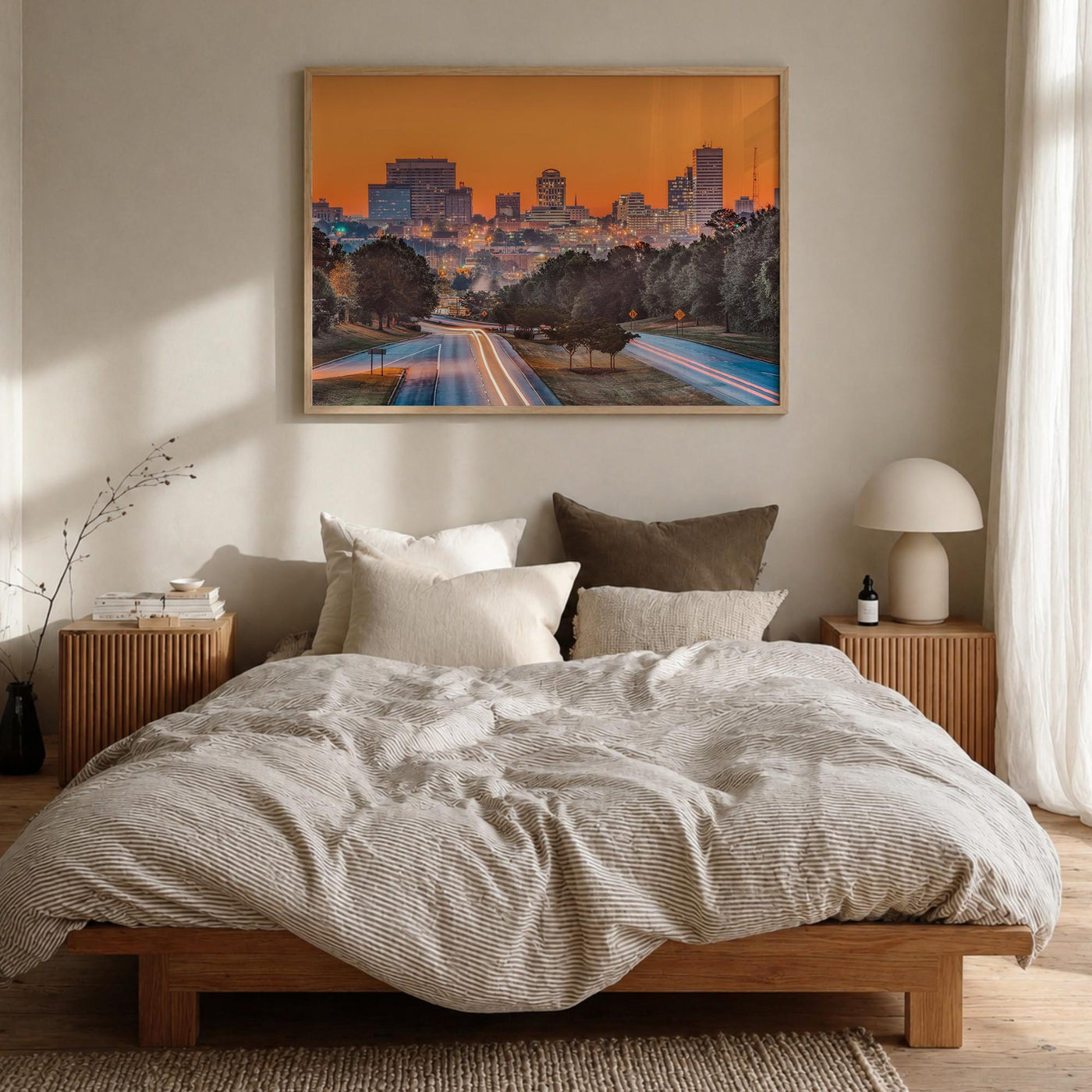 Columbia, South Carolina colorful photo poster of South Carolina, USA – horizontal wall art in natural wood frame, hanging on