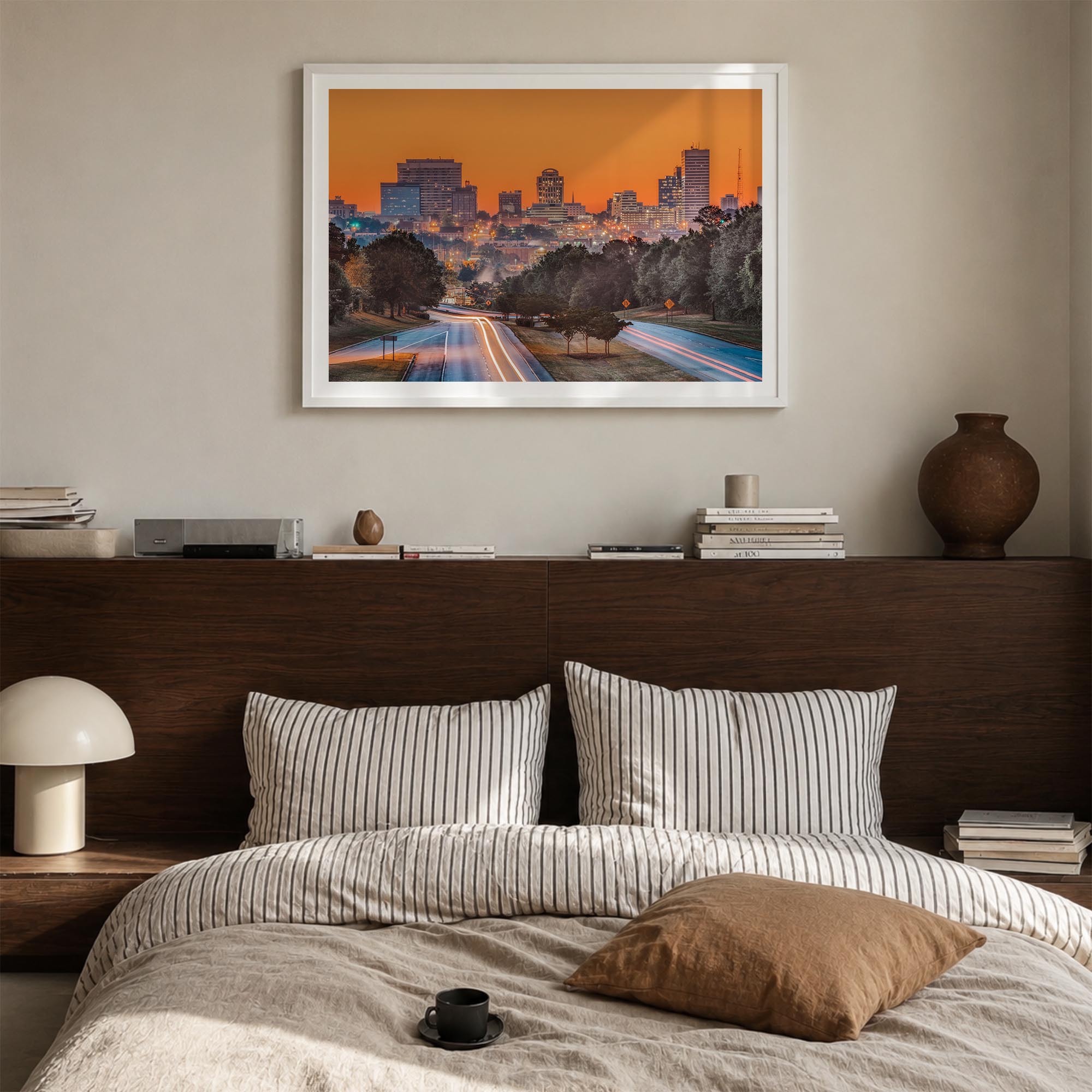 Columbia, South Carolina colorful photo poster of South Carolina, USA – horizontal wall art in white wood frame with white bo