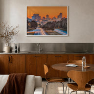 Columbia, South Carolina colorful photo poster of South Carolina, USA – horizontal wall art in white wood frame, hanging on w
