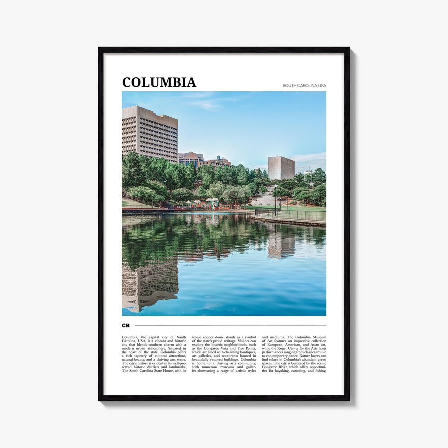 Columbia, South Carolina colorful travel poster of South Carolina, USA – vertical wall art, unframed print shown in interior 