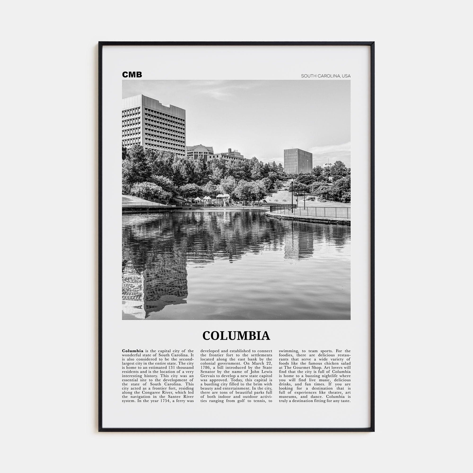 Columbia, South Carolina Poster None / 8x12 in Nbourhood Travel B&W Poster