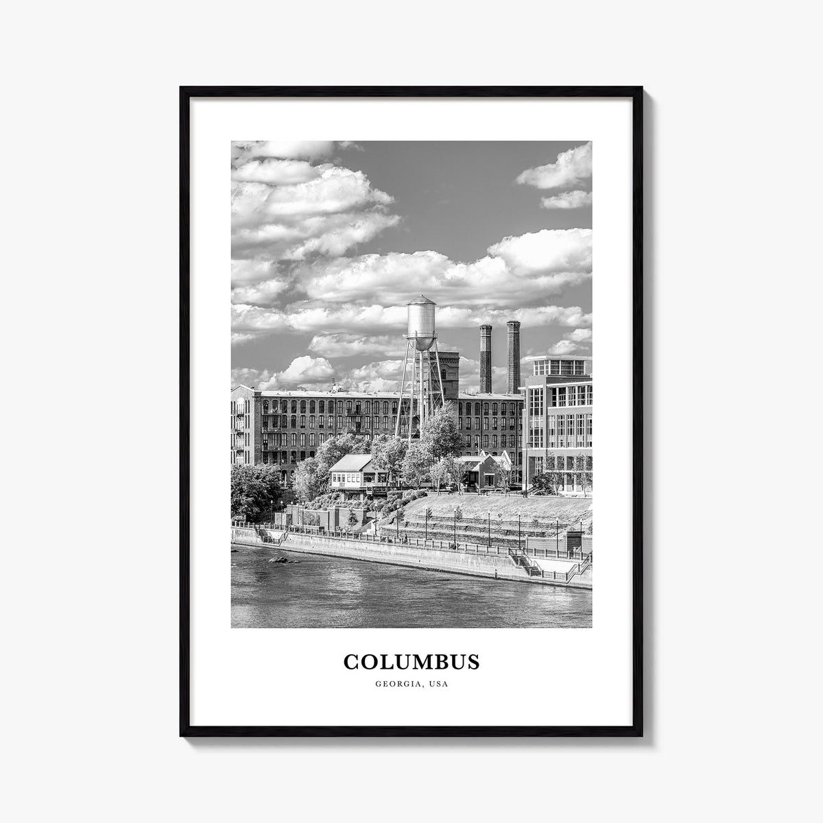 Columbus, Georgia black & white classic poster of Georgia, USA – vertical wall art, unframed print shown in interior mockup