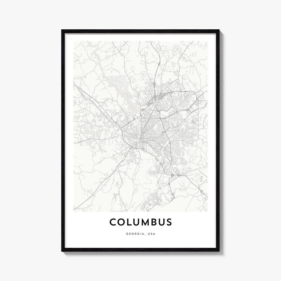 Columbus, Georgia black & white map poster of Georgia, USA – vertical wall art, unframed print shown in interior mockup