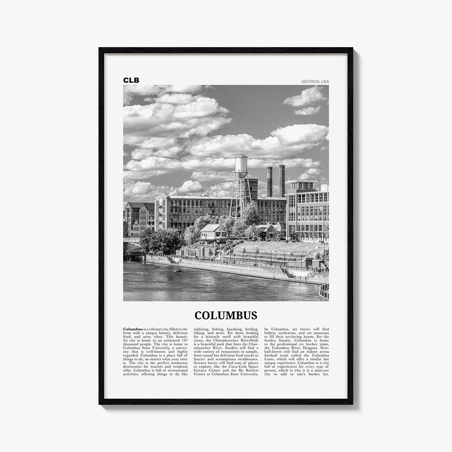 Columbus, Georgia black & white newspaper poster of Georgia, USA – vertical wall art, unframed print shown in interior mockup