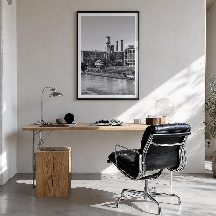 Columbus, Georgia black & white photo poster of Georgia, USA – vertical wall art in black wood frame with white border, hangi