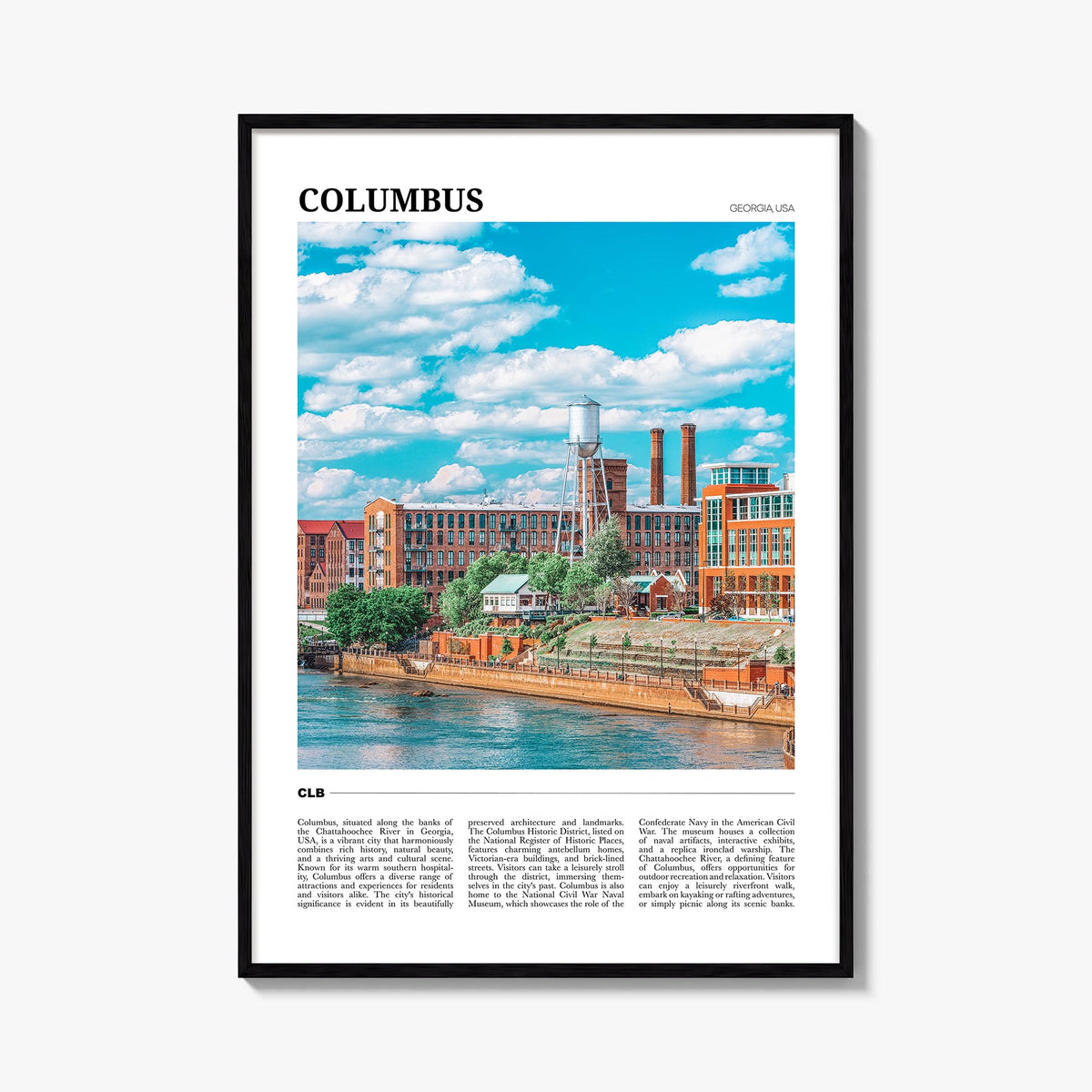 Columbus, Georgia colorful travel poster of Georgia, USA – vertical wall art, unframed print shown in interior mockup