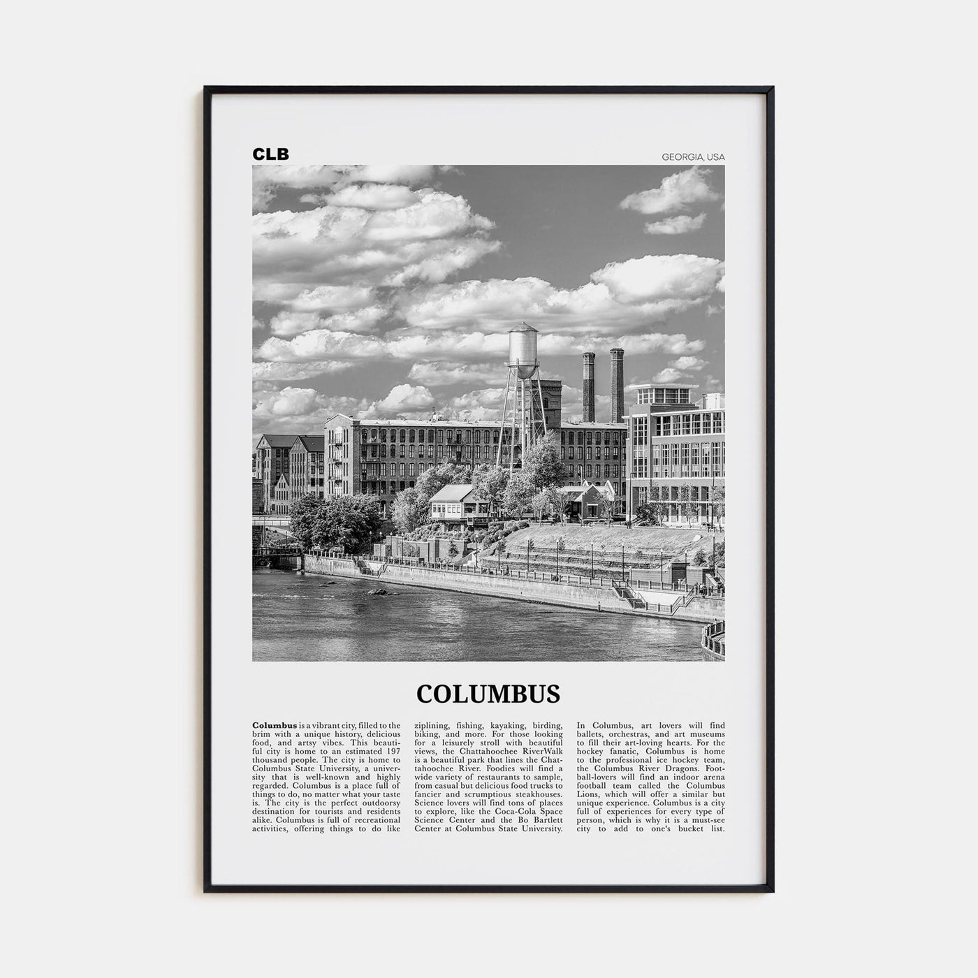 Columbus, Georgia Poster None / 8x12 in Nbourhood Travel B&W Poster