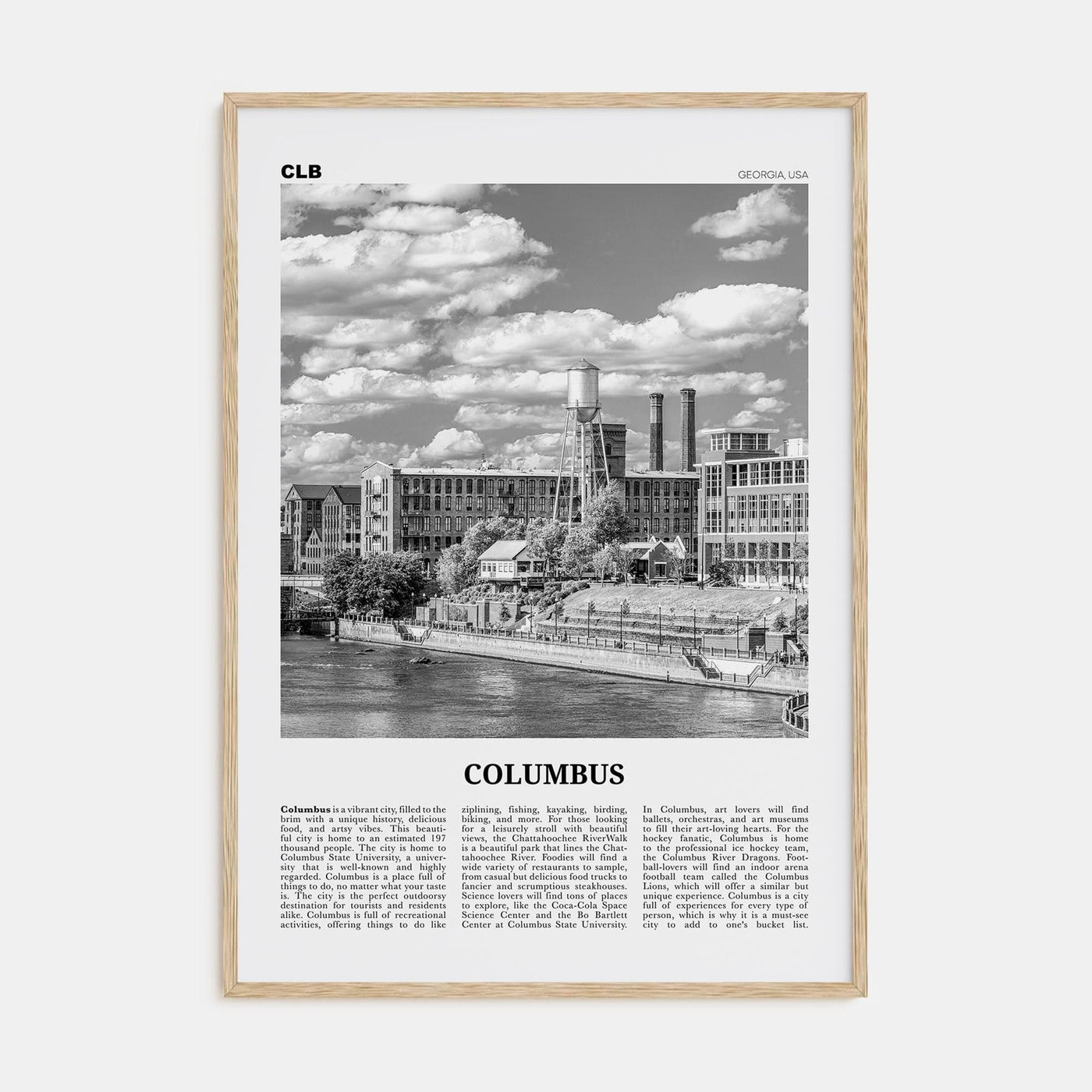 Columbus, Georgia Poster Natural Wood / 8x12 in Nbourhood Travel B&W Poster