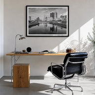 Columbus, Ohio black & white photo poster of Ohio, USA – horizontal wall art in black wood frame with white border, hanging o