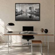 Columbus, Ohio black & white photo poster of Ohio, USA – horizontal wall art in black wood frame, hanging on wall