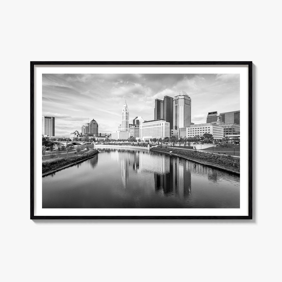 Columbus, Ohio black & white photo poster of Ohio, USA – horizontal wall art, unframed print shown in interior mockup