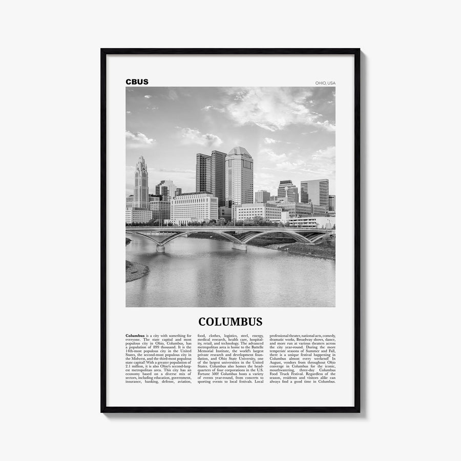 Columbus, Ohio no. 1 black & white newspaper poster of Ohio, USA – vertical wall art, unframed print shown in interior mockup