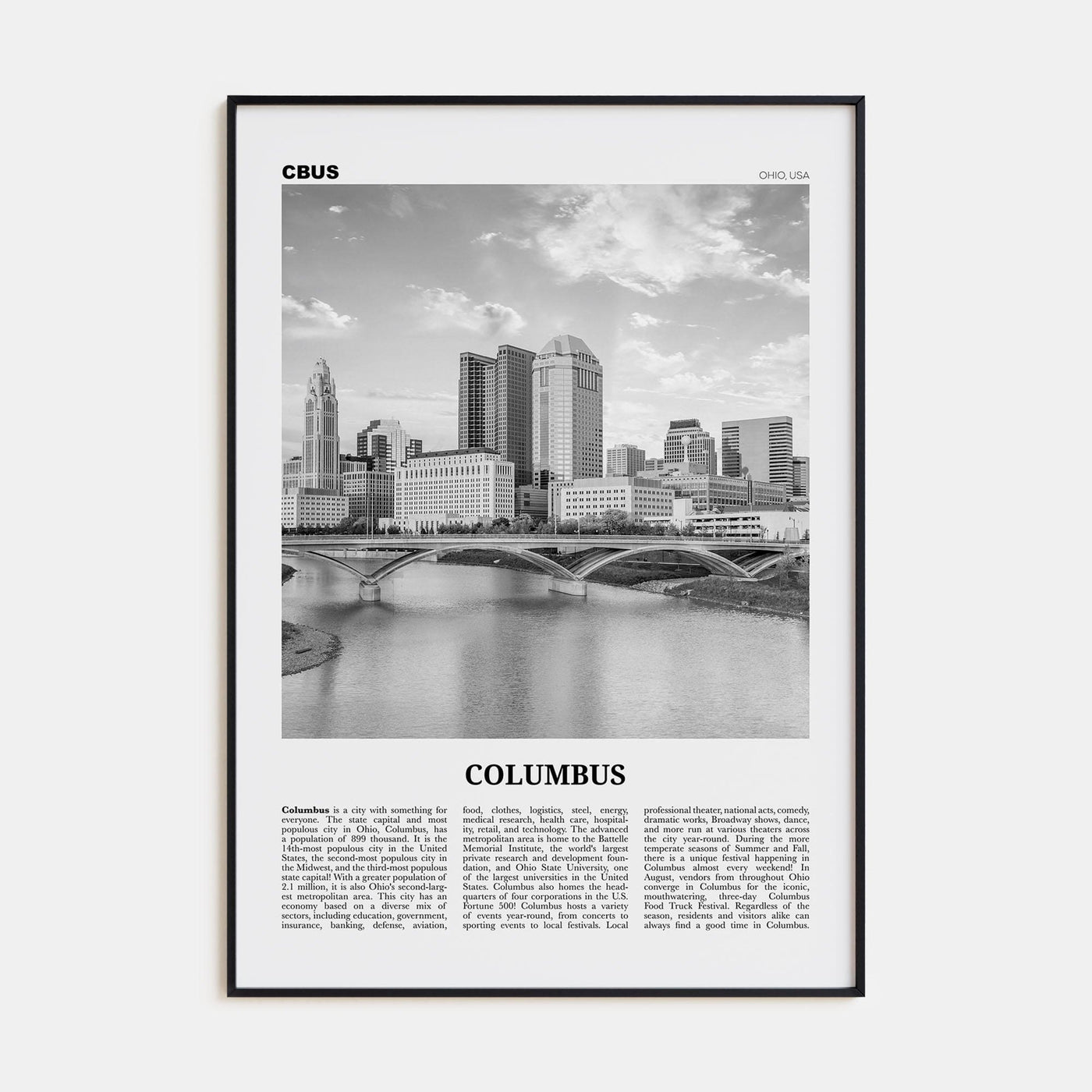 Columbus, Ohio No 1 Poster None / 8x12 in Nbourhood Travel B&W Poster