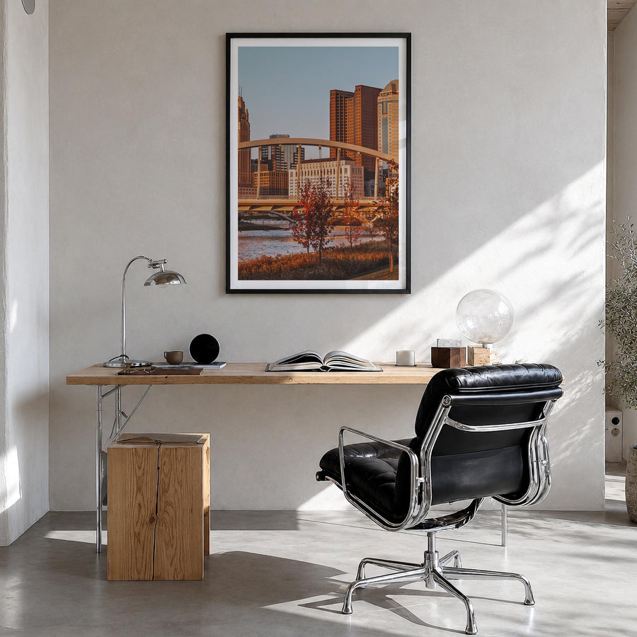 Columbus, Ohio no. 2 colorful photo poster of Ohio, USA – vertical wall art in black wood frame with white border, hanging on