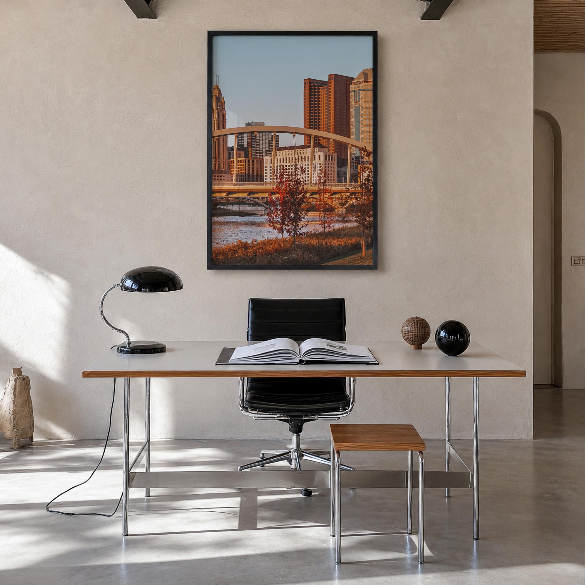 Columbus, Ohio no. 2 colorful photo poster of Ohio, USA – vertical wall art in black wood frame, hanging on wall