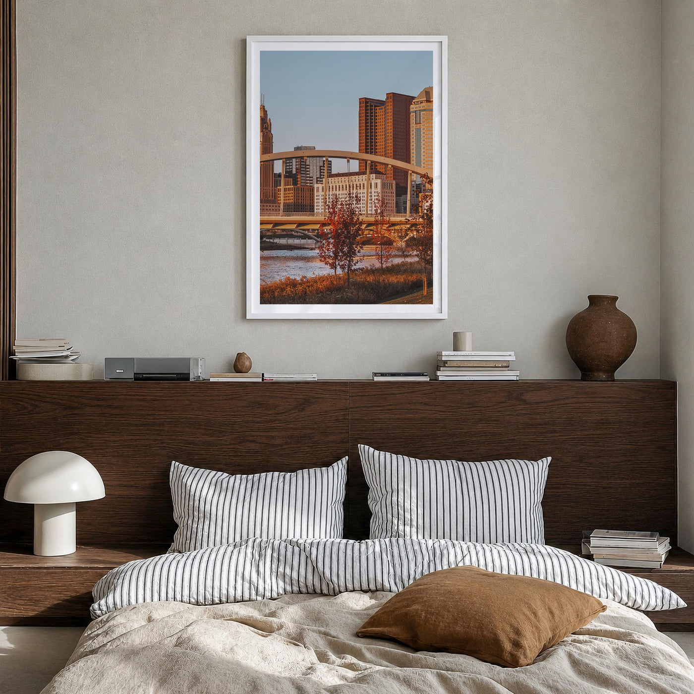 Columbus, Ohio no. 2 colorful photo poster of Ohio, USA – vertical wall art in white wood frame with white border, hanging on