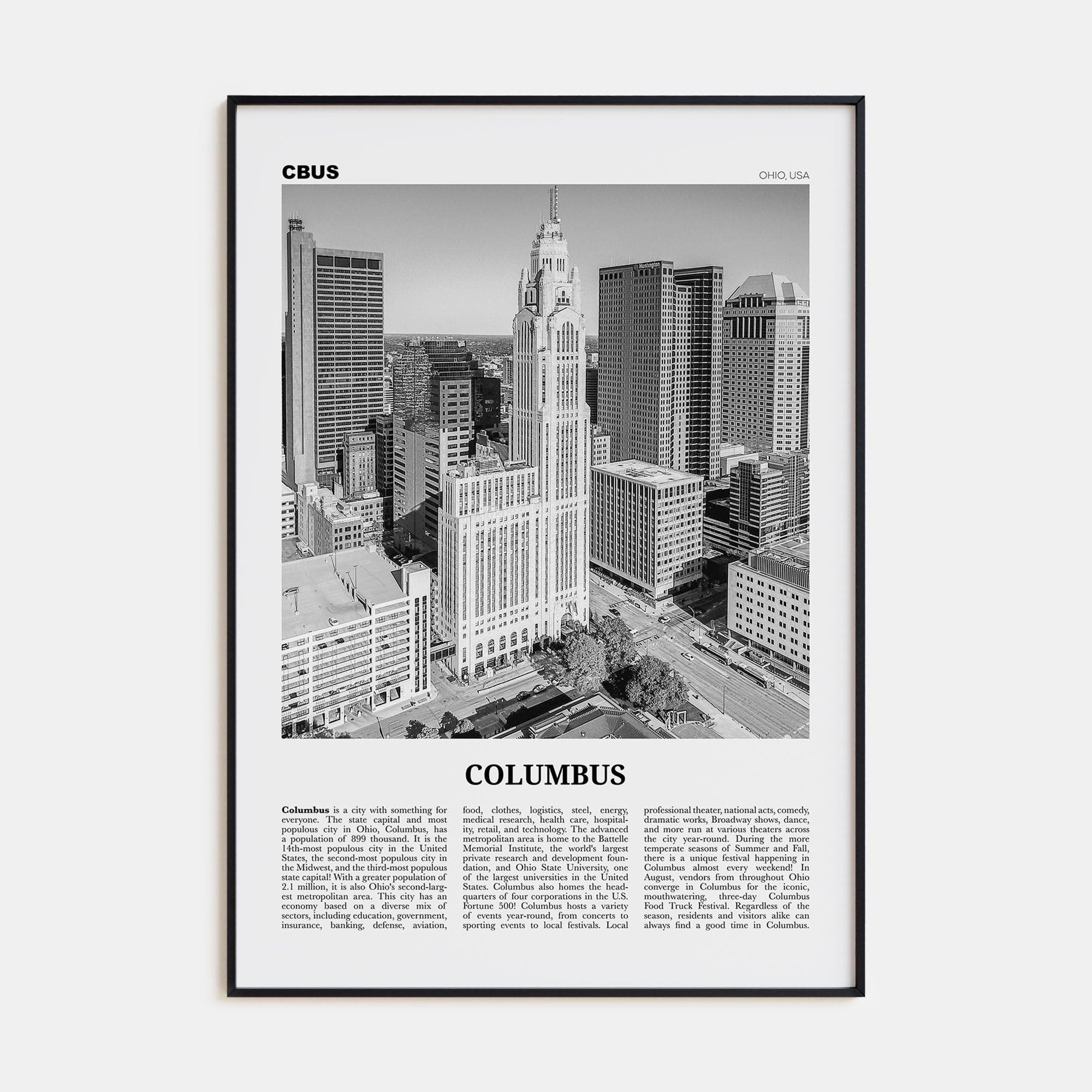 Columbus, Ohio No 2 Poster None / 8x12 in Nbourhood Travel B&W Poster