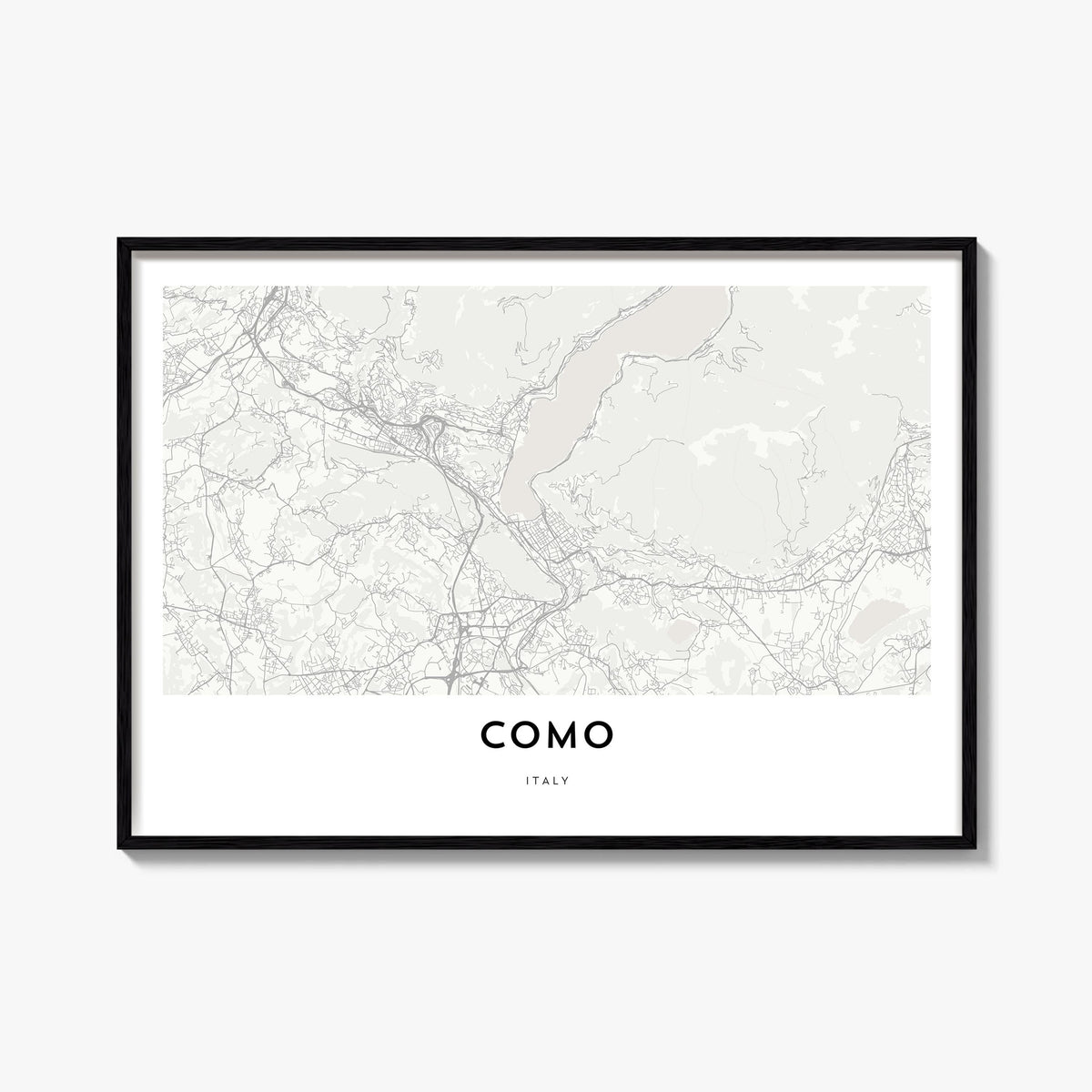 Como black & white map poster of Italy – horizontal wall art, unframed print shown in interior mockup