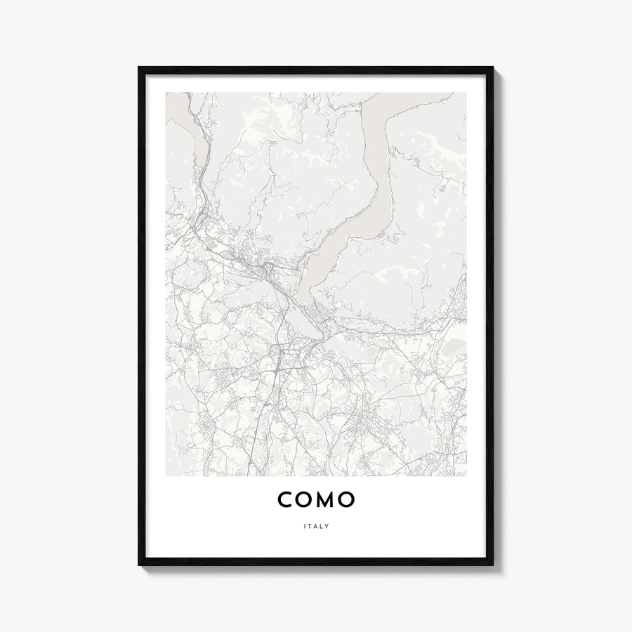 Como black & white map poster of Italy – vertical wall art, unframed print shown in interior mockup