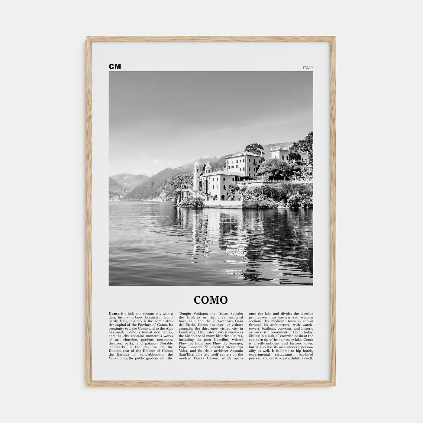 Como No 1 Poster Natural Wood / 8x12 in Nbourhood Travel B&W Poster