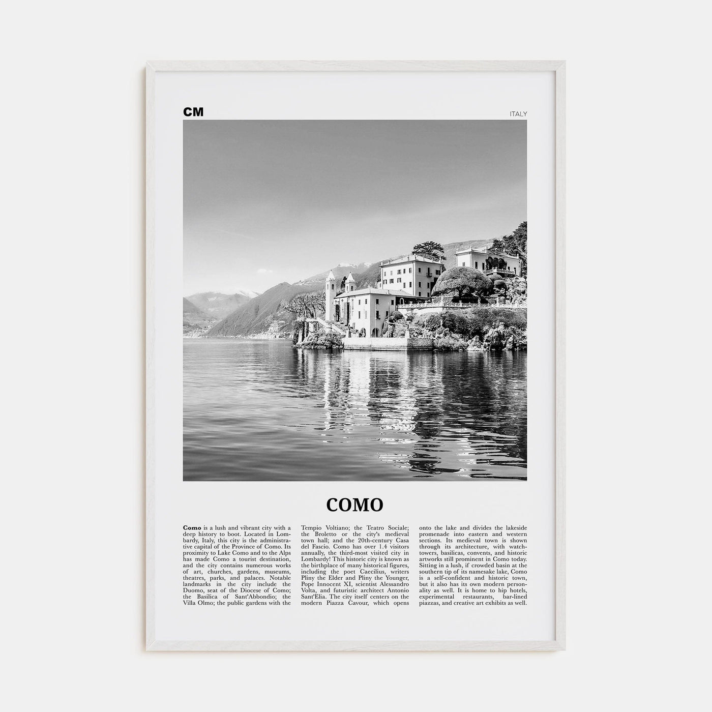 Como No 1 Poster White Wood / 8x12 in Nbourhood Travel B&W Poster