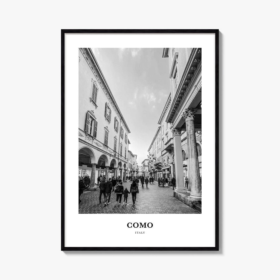 Como no. 2 black & white classic poster of Italy – vertical wall art, unframed print shown in interior mockup