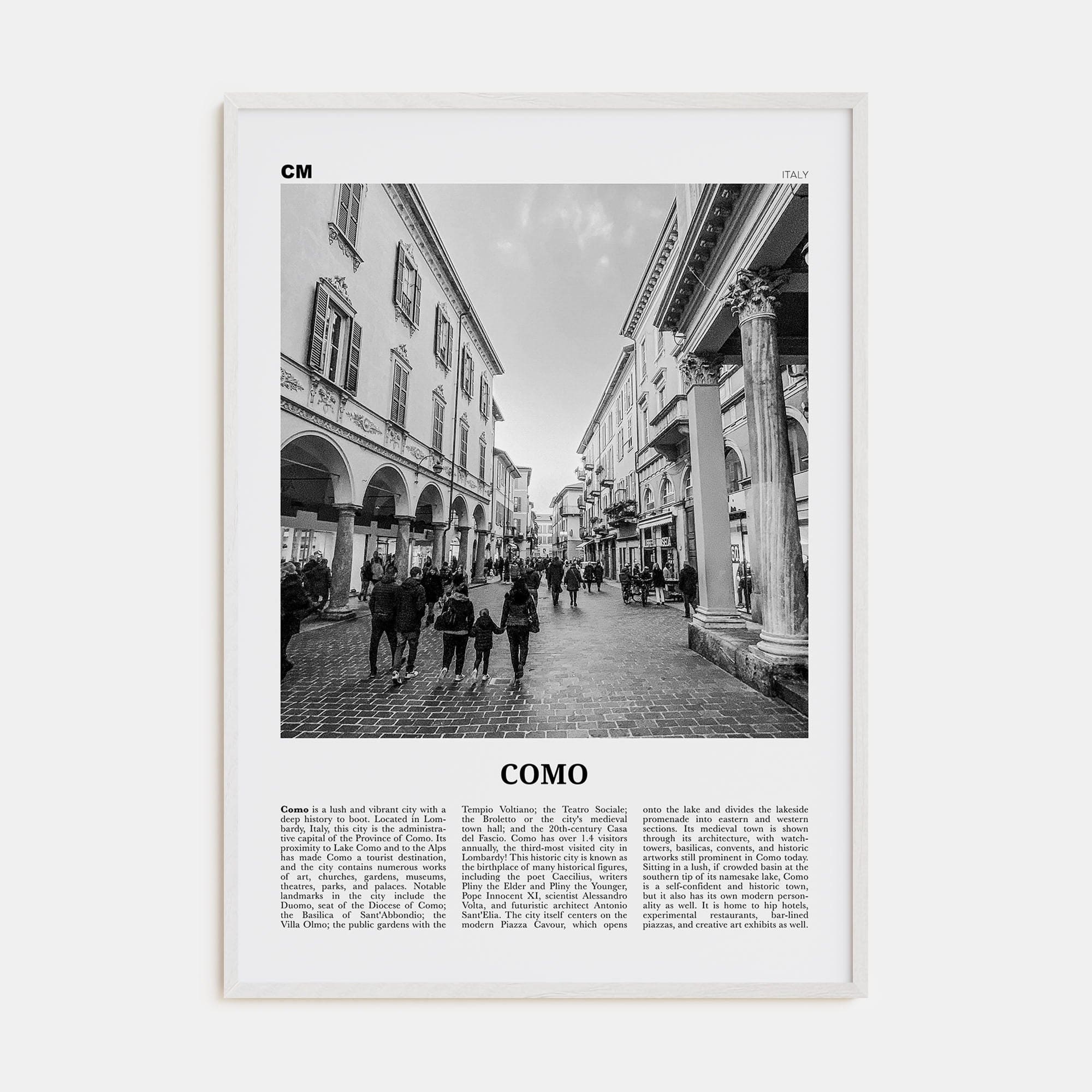 Como No 2 Poster White Wood / 8x12 in Nbourhood Travel B&W Poster