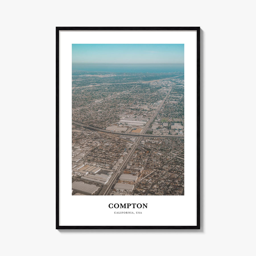 Compton colorful classic poster of California, USA – vertical wall art, unframed print shown in interior mockup