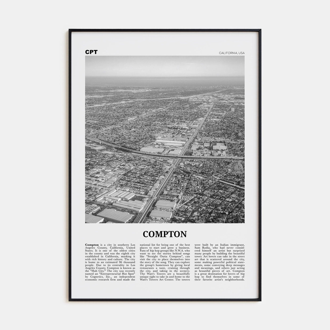 Compton Poster None / 8x12 in Nbourhood Travel B&W Poster