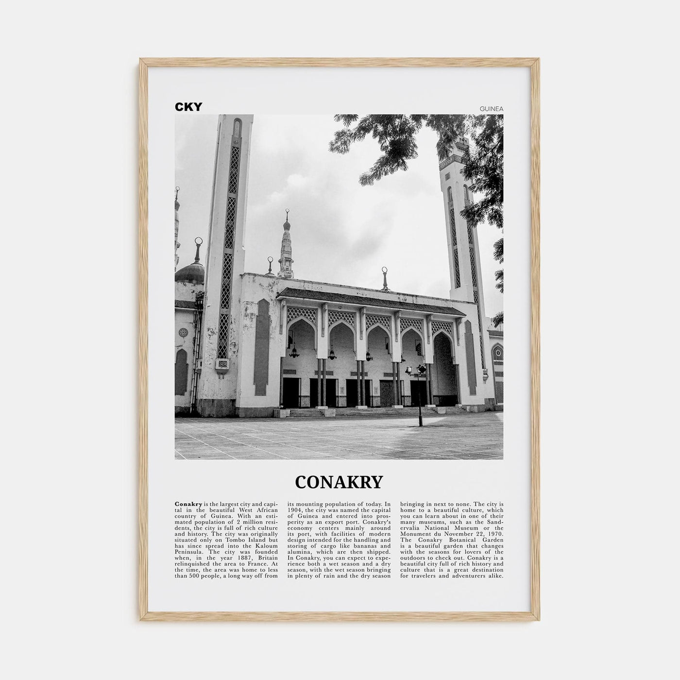 Conakry Poster Natural Wood / 8x12 in Nbourhood Travel B&W Poster