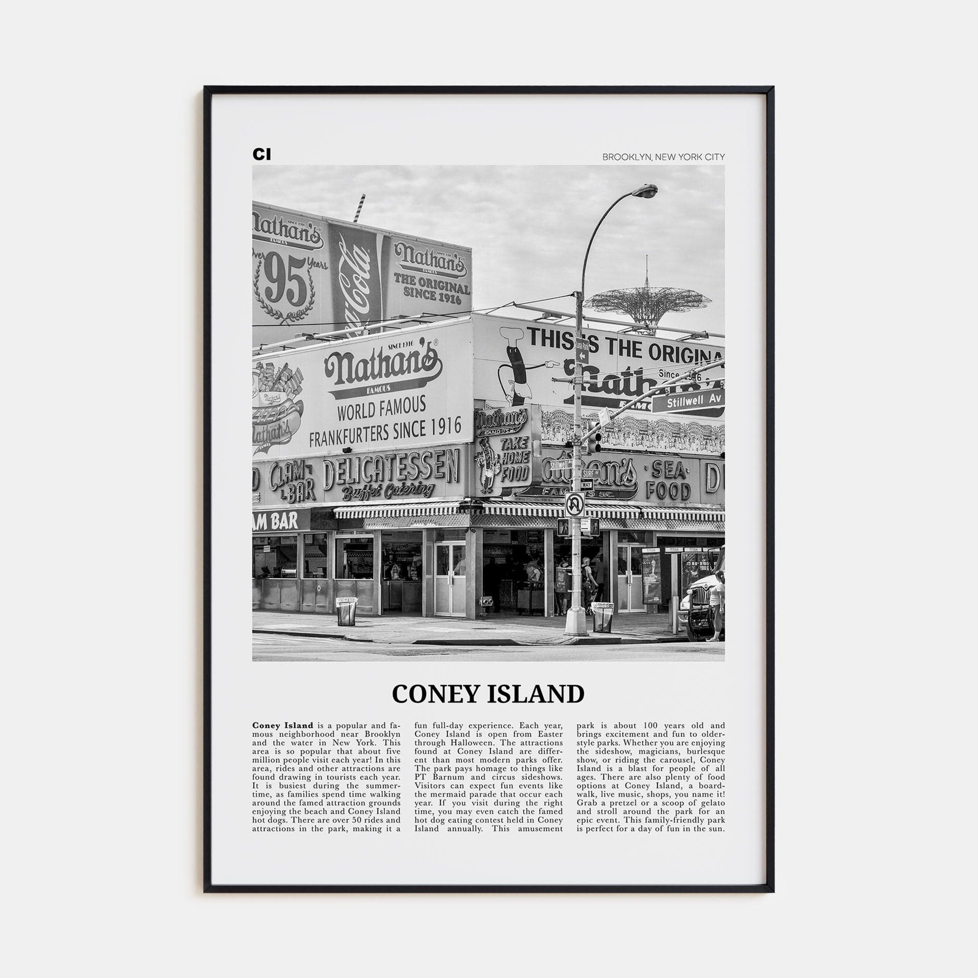 Coney Island Poster None / 8x12 in Nbourhood Travel B&W Poster