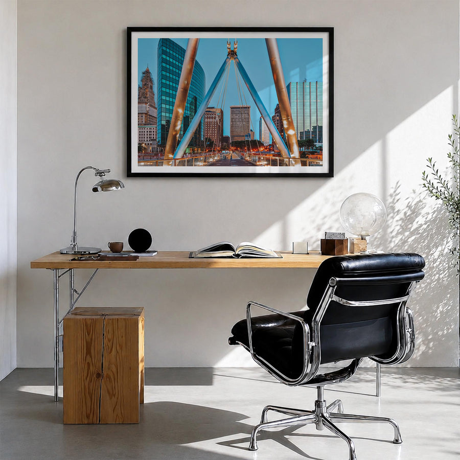Connecticut colorful photo poster of United States – horizontal wall art in black wood frame with white border, hanging on wa